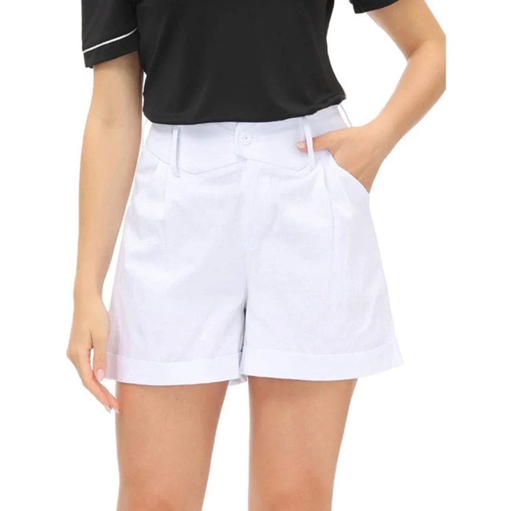 Belle Poque Womens White High Waisted Pleated Dressy Shorts Retro Cuffed NEW